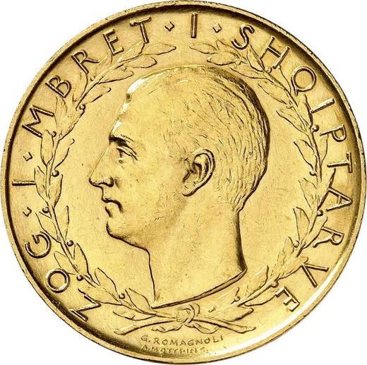 Аверс монеты - Пробные 100 франга ари 1929 года R PROVA - цена золотой монеты - Албания, Ахмет Зогу