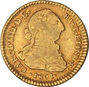 Awers monety - 2 escudo 1801 So AJ - cena złotej monety - Chile, Karol IV