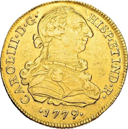 Awers monety - 8 escudo 1779 MJ - cena złotej monety - Peru, Karol III