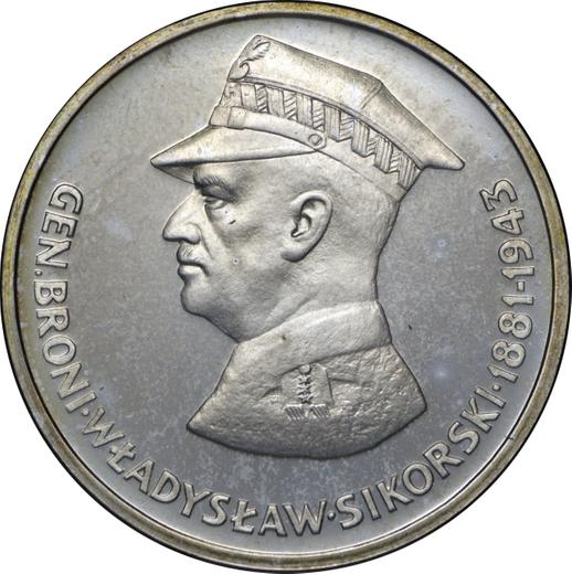 Reverso 100 eslotis 1981 MW "General Władysław Sikorski" Plata - valor de la moneda de plata - Polonia, República Popular
