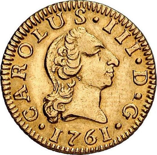 Аверс монеты - 1/2 эскудо 1761 года S JV - цена золотой монеты - Испания, Карл III