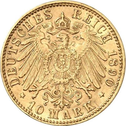Reverso 10 marcos 1890 F "Würtenberg" - valor de la moneda de oro - Alemania, Imperio alemán