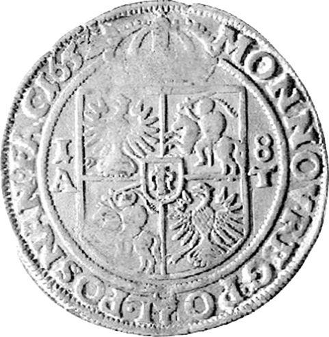 Reverso Ort (18 groszy) 1652 AT "Escudo de armas recto" - valor de la moneda de plata - Polonia, Juan II Casimiro