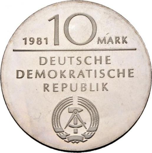 Реверс монеты - 10 марок 1981 года "Гегель" - цена серебряной монеты - Германия, ГДР