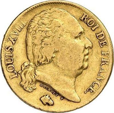 Obverse 20 Francs 1818 T "Type 1816-1824" Nantes - France, Louis XVIII