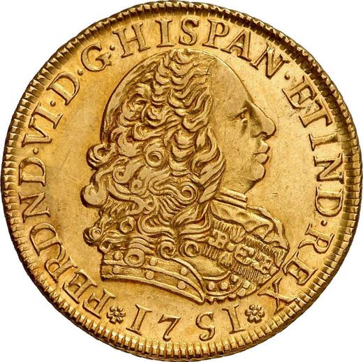 Awers monety - 4 escudo 1751 LM J - cena złotej monety - Peru, Ferdynand VI