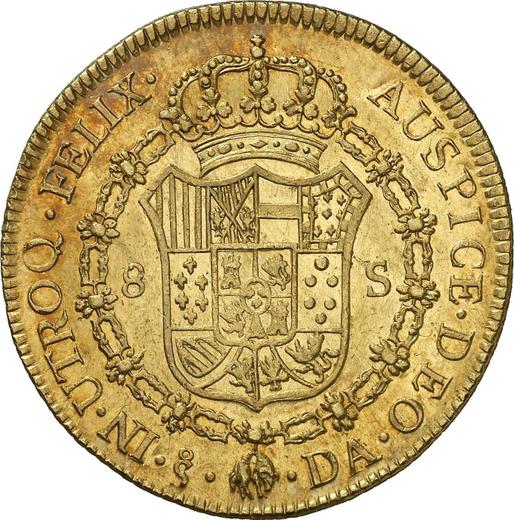 Rewers monety - 8 escudo 1772 So DA "Typ 1772-1789" - cena złotej monety - Chile, Karol III