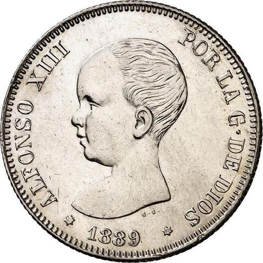 Аверс монеты - 2 песеты 1889 года MPM - цена серебряной монеты - Испания, Альфонсо XIII