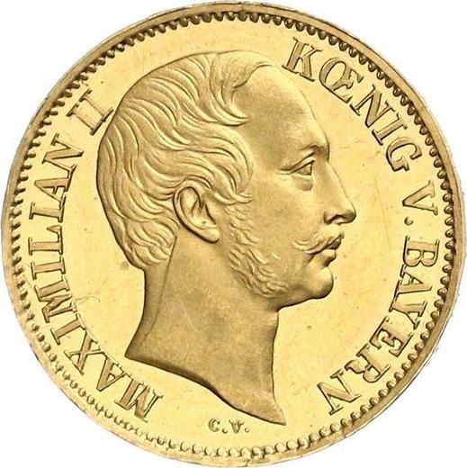 Аверс монеты - 1/2 кроны 1858 года - цена золотой монеты - Бавария, Максимилиан II