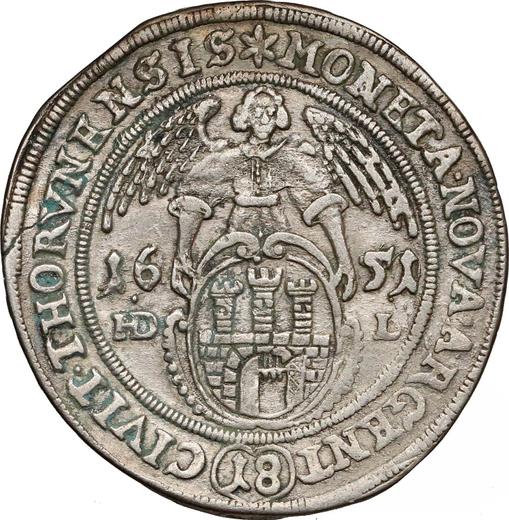 Rewers monety - Ort (18 groszy) 1651 HDL "Toruń" - cena srebrnej monety - Polska, Jan II Kazimierz