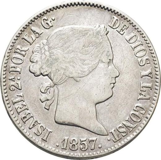 Obverse 10 Reales 1857 7-pointed star - Spain, Isabella II
