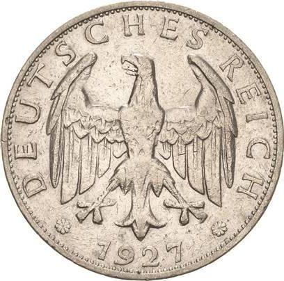 Anverso 2 Reichsmarks 1927 E - valor de la moneda de plata - Alemania, República de Weimar