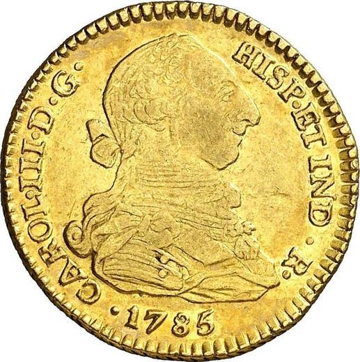 Аверс монеты - 2 эскудо 1785 года P SF - цена золотой монеты - Колумбия, Карл III