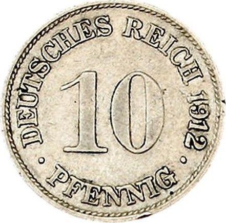 Аверс монеты - 10 пфеннигов 1890-1916 года "Тип 1890-1916" Поворот штемпеля - цена  монеты - Германия, Германская Империя