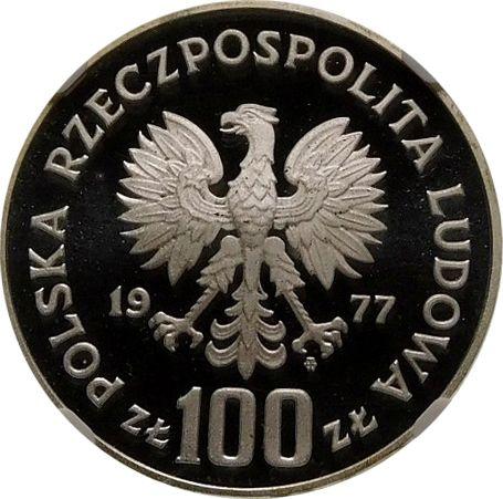 Awers monety - PRÓBA 100 złotych 1977 MW "Henryk Sienkiewicz" Srebro - cena srebrnej monety - Polska, PRL