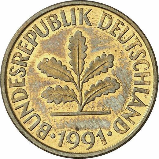 Реверс монеты - 10 пфеннигов 1991 года F - цена  монеты - Германия, ФРГ
