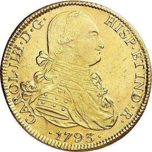 Аверс монеты - 8 эскудо 1793 года PTS PR - цена золотой монеты - Боливия, Карл IV