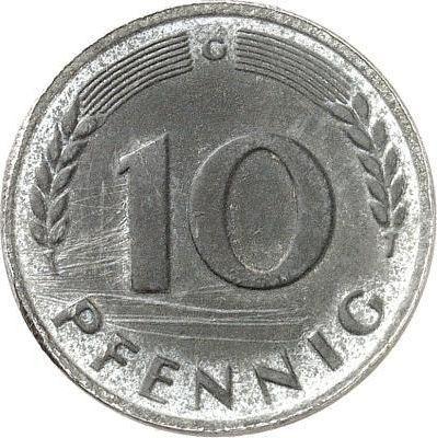 Аверс монеты - 10 пфеннигов 1949 года "Bank deutscher Länder" Без покрытия - цена  монеты - Германия, ФРГ