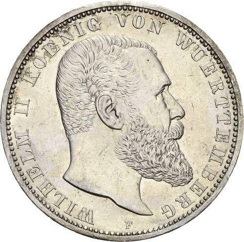 Аверс монеты - 5 марок 1913 года F "Вюртемберг" - цена серебряной монеты - Германия, Германская Империя