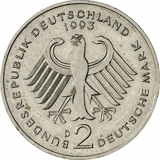 Реверс монеты - 2 марки 1993 года D "Курт Шумахер" - цена  монеты - Германия, ФРГ