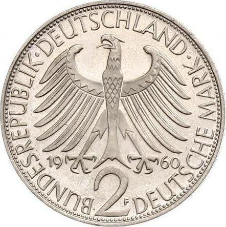 Reverso 2 marcos 1960 F "Max Planck" - valor de la moneda  - Alemania, RFA