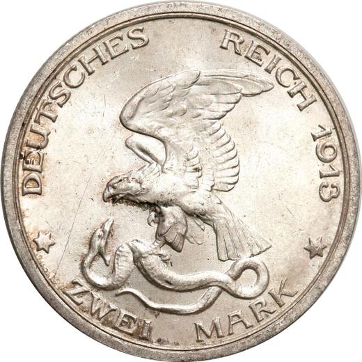 Rewers monety - 2 marki 1913 A "Prusy" Bitwa Narodów - cena srebrnej monety - Niemcy, Cesarstwo Niemieckie