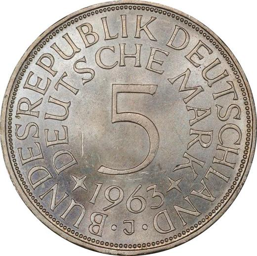 Anverso 5 marcos 1963 J - valor de la moneda de plata - Alemania, RFA