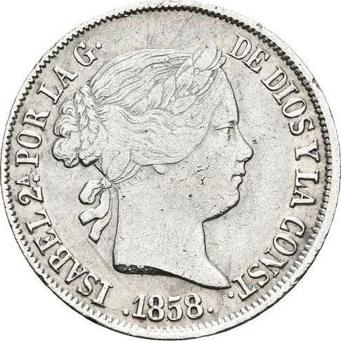 Avers 4 Reales 1858 Sieben spitze Sterne - Silbermünze Wert - Spanien, Isabella II