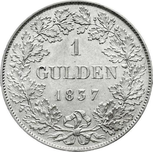 Реверс монеты - 1 гульден 1837 года - цена серебряной монеты - Баден, Леопольд