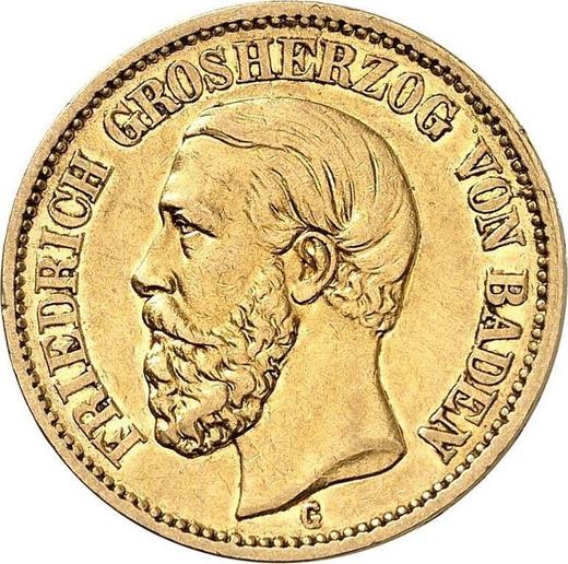 Аверс монеты - 20 марок 1872 года G "Баден" - цена золотой монеты - Германия, Германская Империя