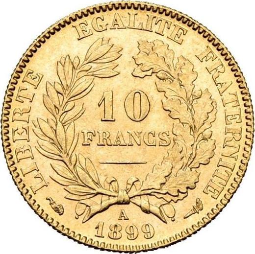 Реверс монеты - 10 франков 1899 года A "Тип 1878-1899" Париж - цена золотой монеты - Франция, Третья республика