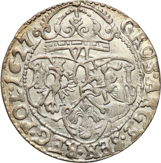 Реверс монеты - Шестак (6 грошей) 1627 года - цена серебряной монеты - Польша, Сигизмунд III Ваза