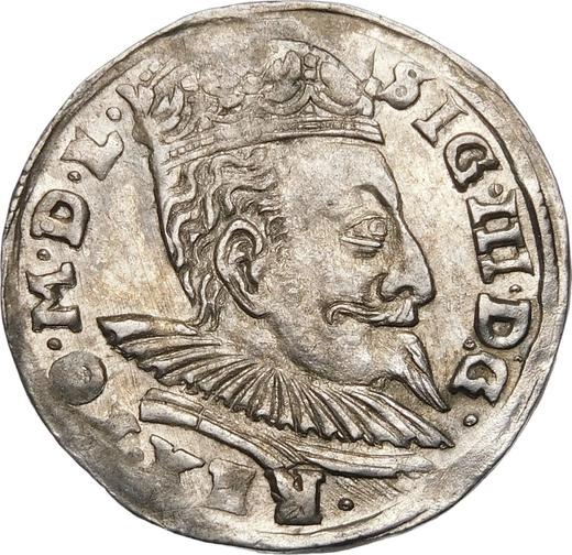 Anverso Trojak (3 groszy) 1596 "Lituania" Fecha arriba - valor de la moneda de plata - Polonia, Segismundo III