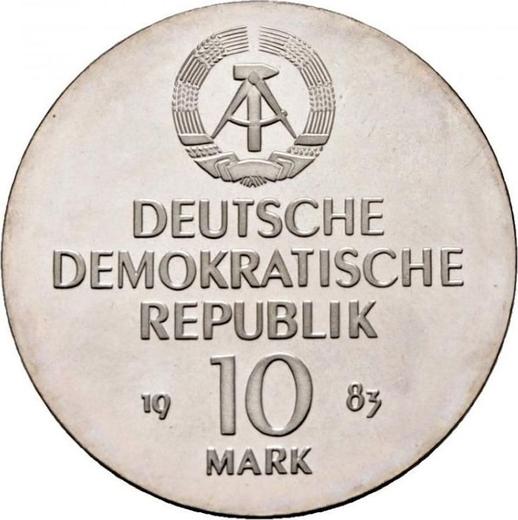 Reverso 10 marcos 1983 "Richard Wagner" - valor de la moneda de plata - Alemania, República Democrática Alemana (RDA)