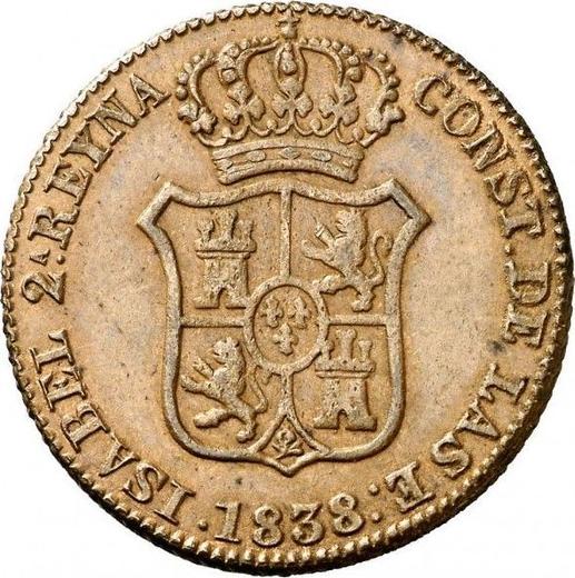 Anverso 3 cuartos 1838 "Cataluña" - valor de la moneda  - España, Isabel II