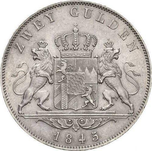 Rewers monety - 2 guldeny 1845 - cena srebrnej monety - Bawaria, Ludwik I