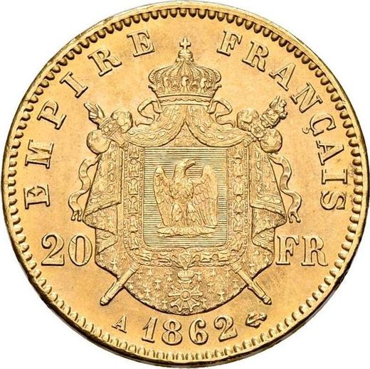 Reverse 20 Francs 1862 A "Type 1861-1870" Paris - France, Napoleon III