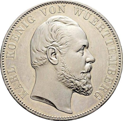 Anverso 2 táleros 1871 "Restauración de la catedral de Ulm" - valor de la moneda de plata - Wurtemberg, Carlos I de Wurtemberg