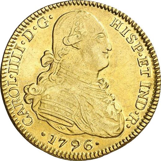 Аверс монеты - 4 эскудо 1796 года So DA - цена золотой монеты - Чили, Карл IV