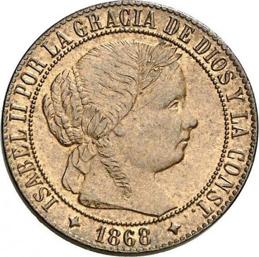 Аверс монеты - 1 сентимо эскудо 1868 года OM Четырёхконечные звезды - цена  монеты - Испания, Изабелла II