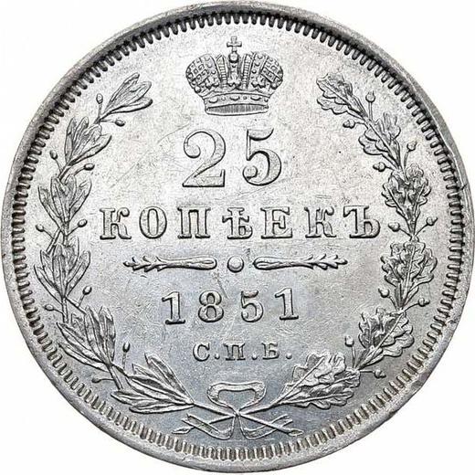 Reverse 25 Kopeks 1851 СПБ ПА "Eagle 1850-1858" - Silver Coin Value - Russia, Nicholas I