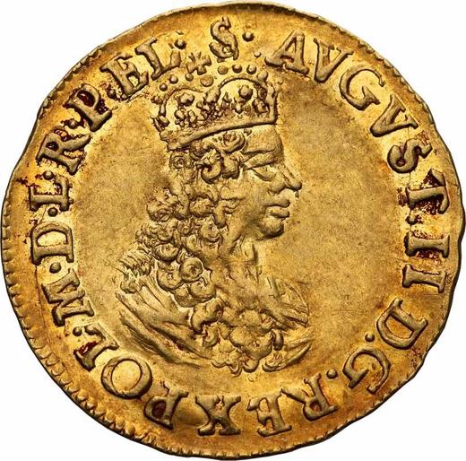 Аверс монеты - Дукат 1698 года "Гданьский" Малый портрет - цена золотой монеты - Польша, Август II Сильный