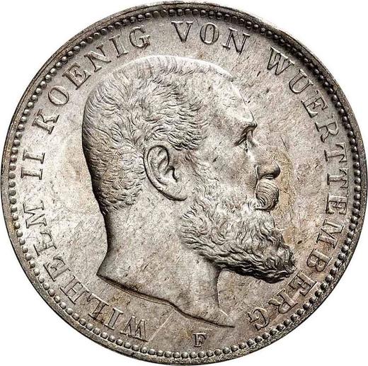 Аверс монеты - 3 марки 1908 года F "Вюртемберг" - цена серебряной монеты - Германия, Германская Империя