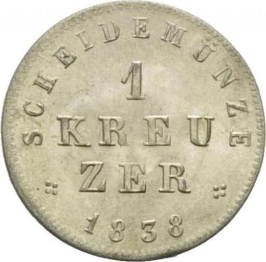 Reverso 1 Kreuzer 1838 "Tipo 1834-1838" - valor de la moneda de plata - Hesse-Darmstadt, Luis II