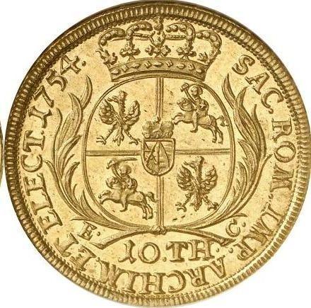 Rewers monety - 10 talarów (podwójny august d'or) 1754 EC "Koronny" - cena złotej monety - Polska, August III
