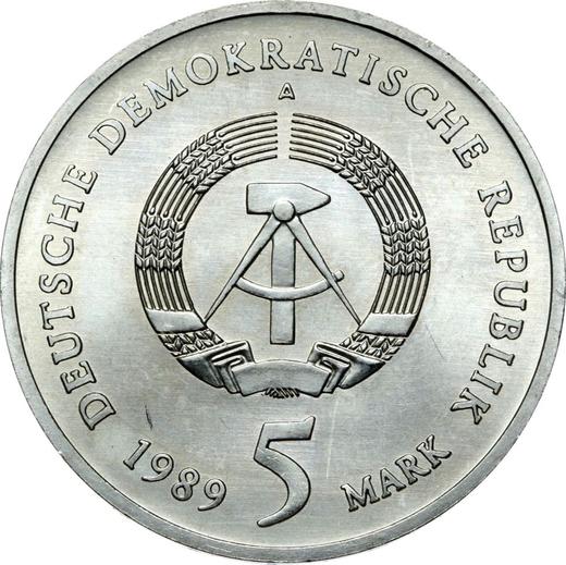 Reverse 5 Mark 1989 A "St. Catherine's Church" -  Coin Value - Germany, GDR