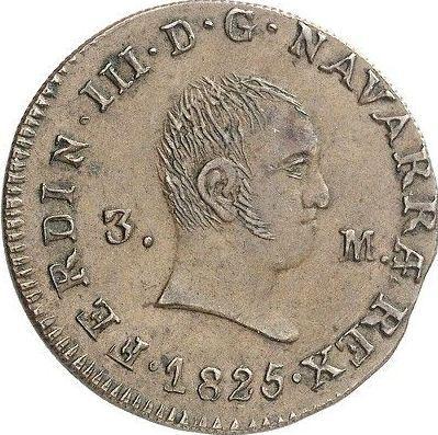 Anverso 3 maravedíes 1825 PP - valor de la moneda  - España, Fernando VII