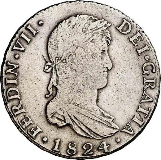 Аверс монеты - 4 реала 1824 года S J - цена серебряной монеты - Испания, Фердинанд VII