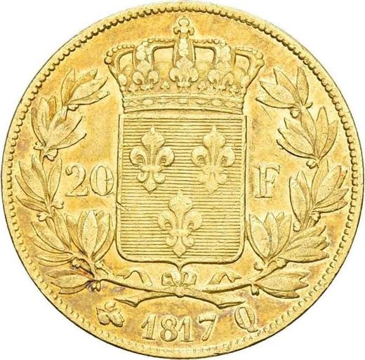 Reverso 20 francos 1817 Q "Tipo 1816-1824" Perpignan - valor de la moneda de oro - Francia, Luis XVII
