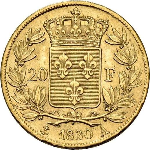 Rewers monety - 20 franków 1830 A "Typ 1825-1830" Paryż - cena złotej monety - Francja, Karol X